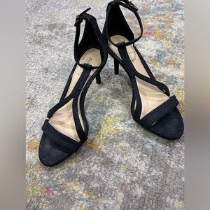 Gianni Bini Black Sparkle T-Strap Heels